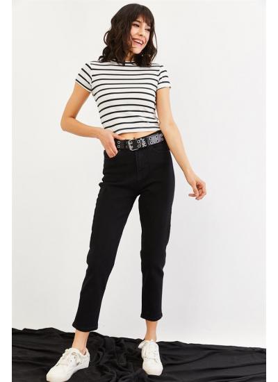 Kadın Siyah Yüksek Bel Mom Jeans